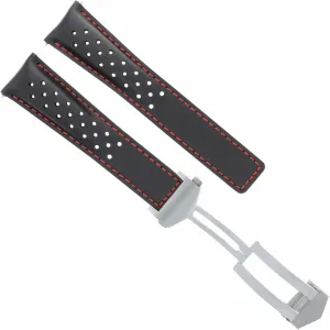 Compatible With Tag Heuer Monaco Calibre Ewatchparts Black slick union rigidly bulb reclamation reveal With With Red Stitching Leather Watch Band Smooth 22mm 