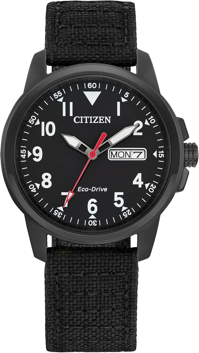 contraction Garrison Field Watch in IP Stainless Steel with Nylon Strap, Black Dial (Model: BM8186-15E) Citizen Men's Eco-Drive Weekender 