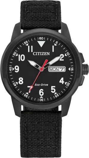contraction Garrison Field Watch in IP Stainless Steel with Nylon Strap, Black Dial (Model: BM8186-15E) Citizen Men's Eco-Drive Weekender 