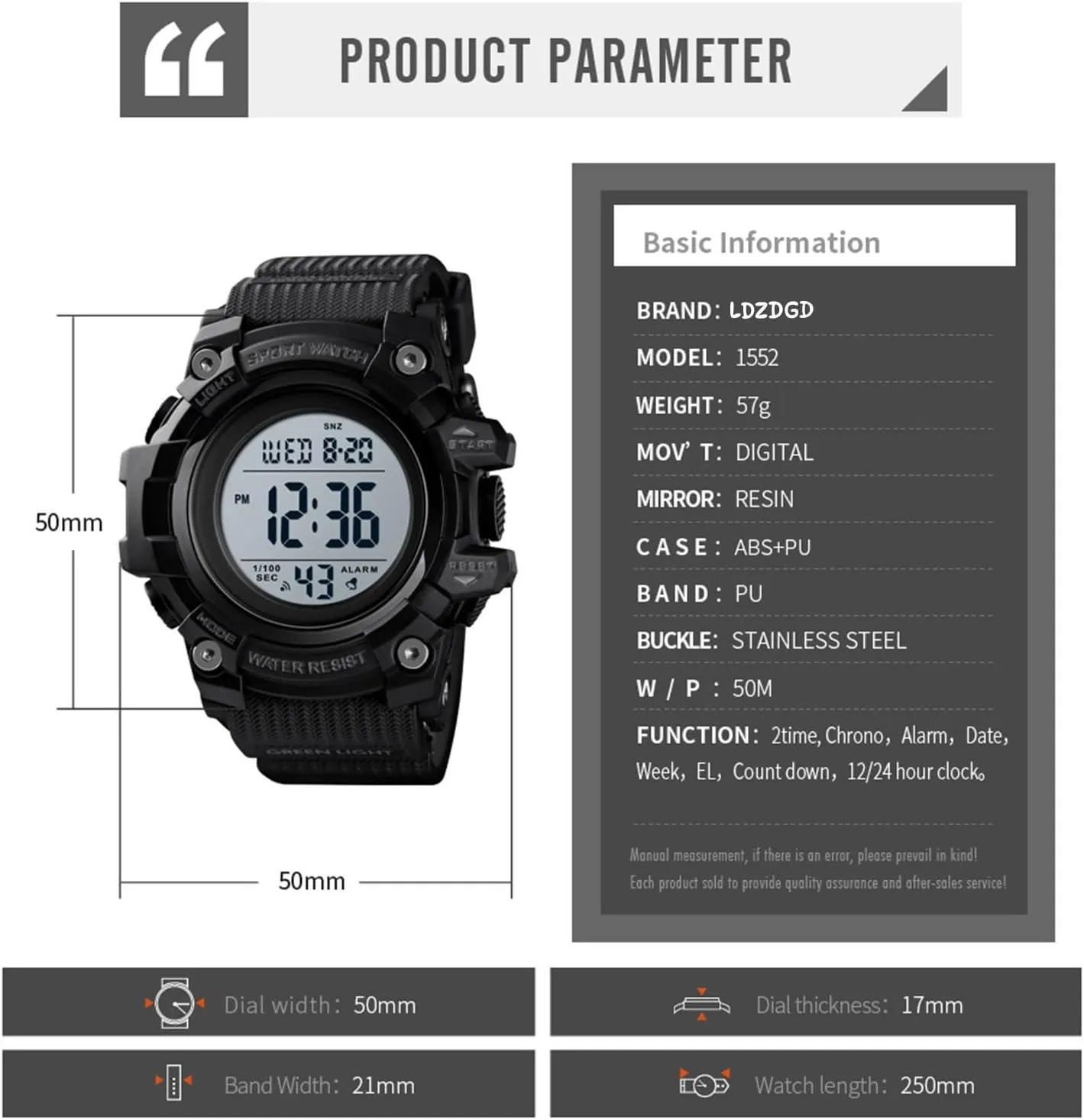 Countdown, 12 and 24 Hour Format Men's Tactical riddle Digital Sports Watch, 50M Waterproof Military Wristwatch with Backlight, Alarm, Stopwatch, Dual Time, 