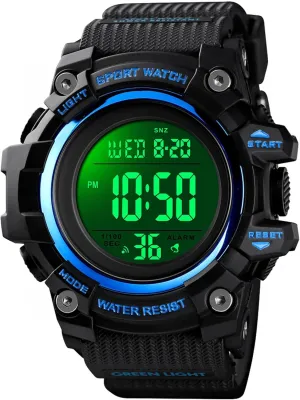 Countdown, 12 and 24 Hour Format Men's Tactical riddle Digital Sports Watch, 50M Waterproof Military Wristwatch with Backlight, Alarm, Stopwatch, Dual Time, 
