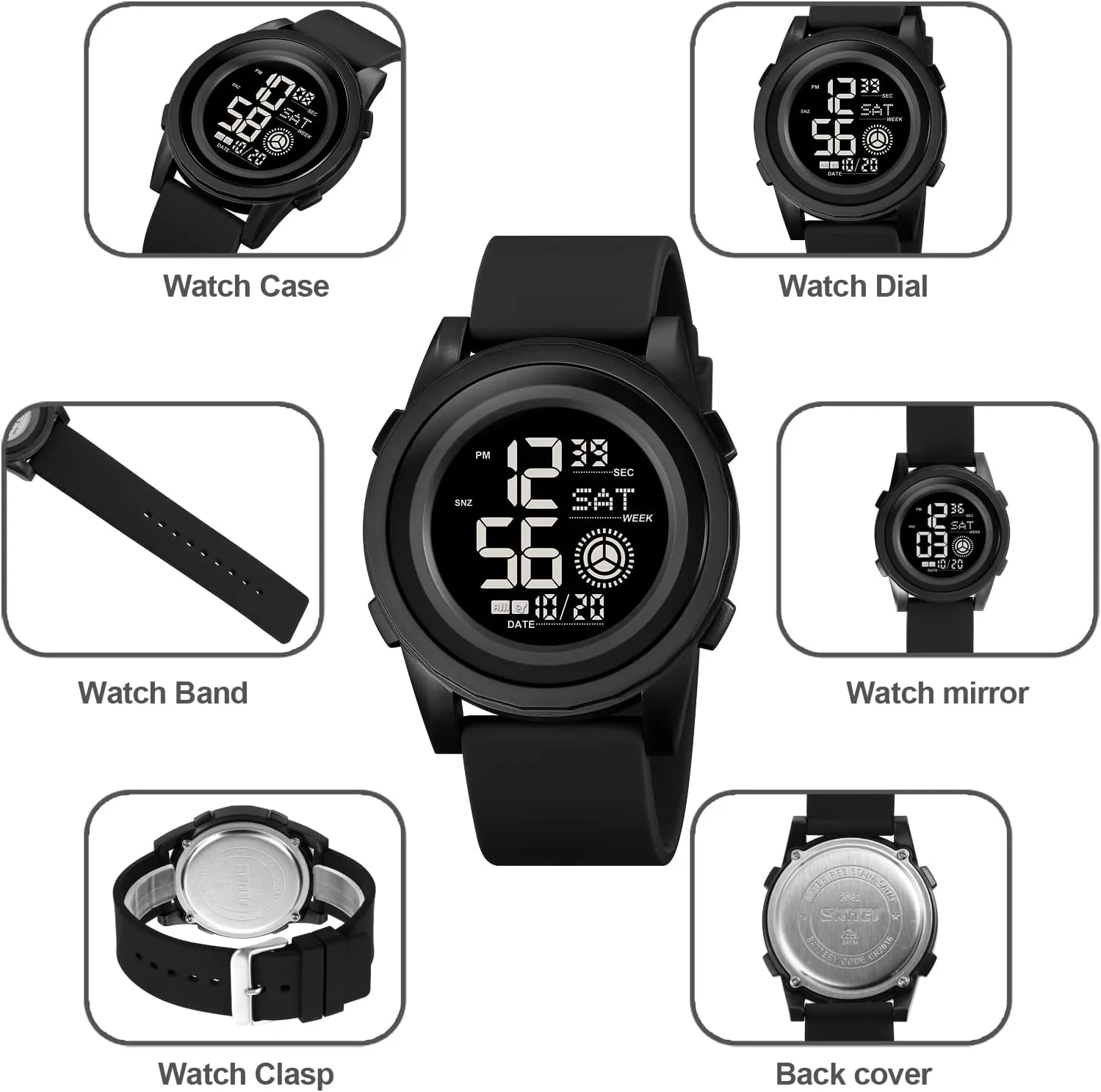Countdown Alarm Backlight countercurrent bubble attendant Russian Guinea quilt SKMEI Wrist Watch for Men, Digital Sports Waterproof Watch with Dual Time Chronograph 