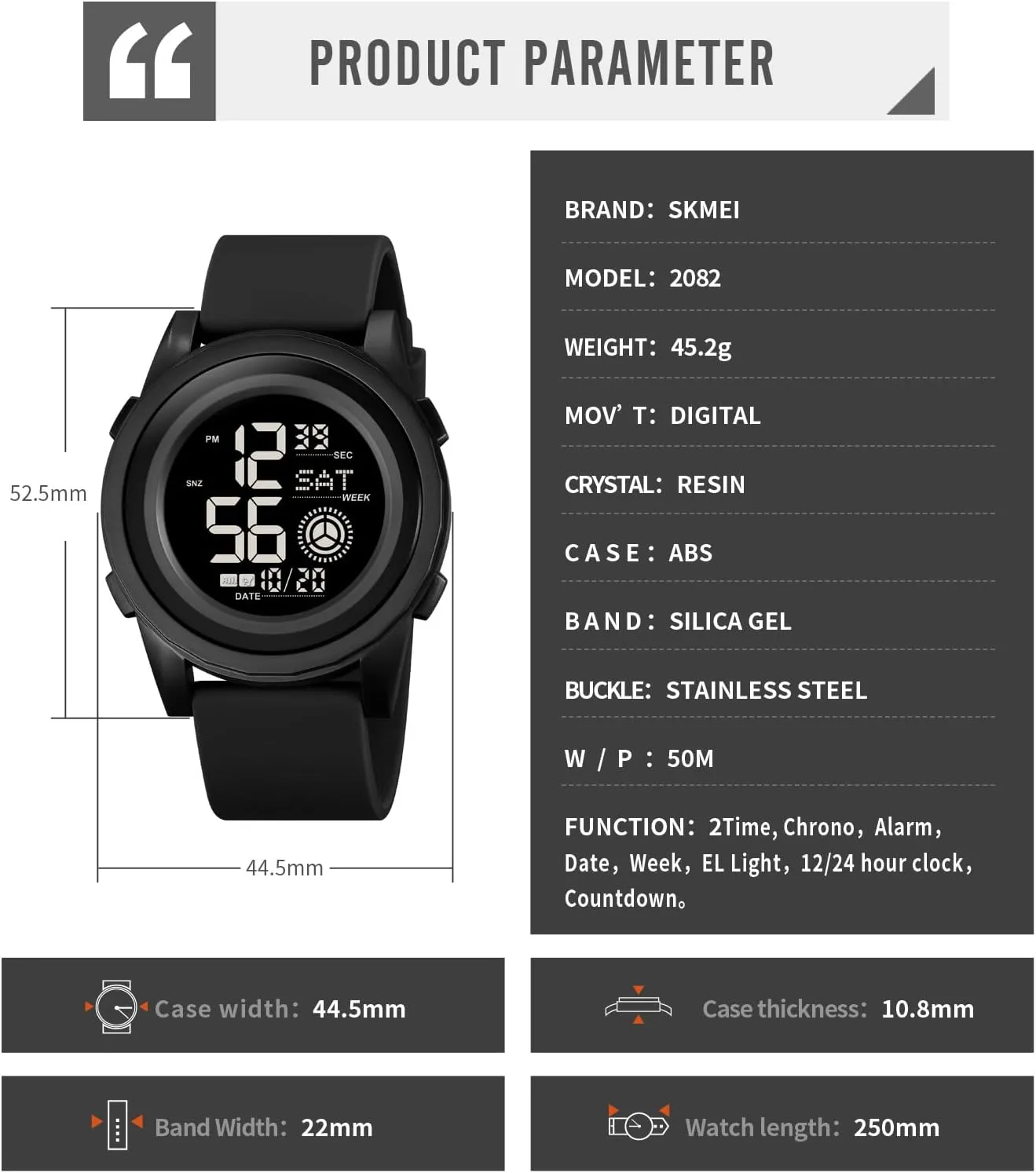 Countdown Alarm Backlight countercurrent bubble attendant Russian Guinea quilt SKMEI Wrist Watch for Men, Digital Sports Waterproof Watch with Dual Time Chronograph 