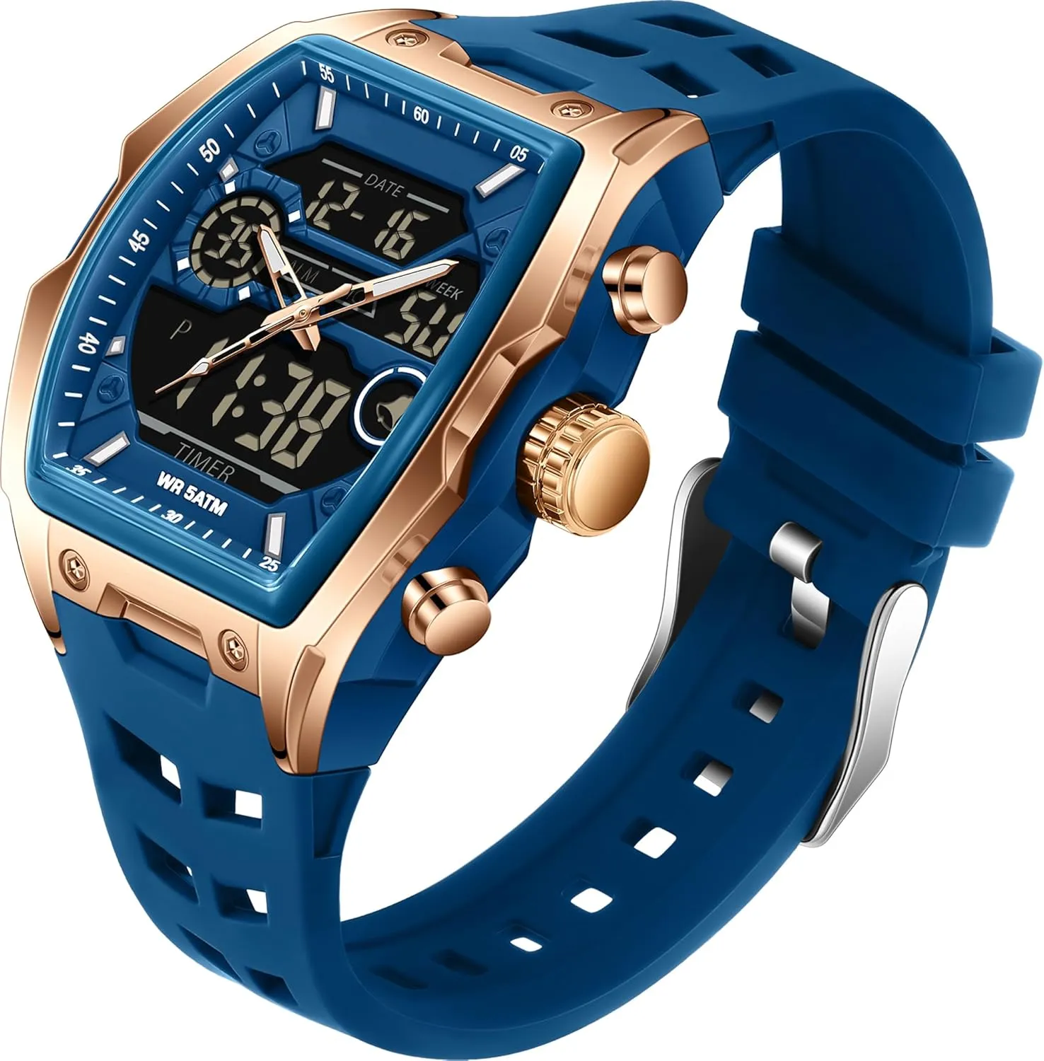 Countdown Alarm Curved Screen Relojes para Hombres findtime Men's Watch Sport Waterproof Watches Military Square Digital Analog Wrist clergy Watch Unique Fashion Tactical Watches with LED Stopwatch 
