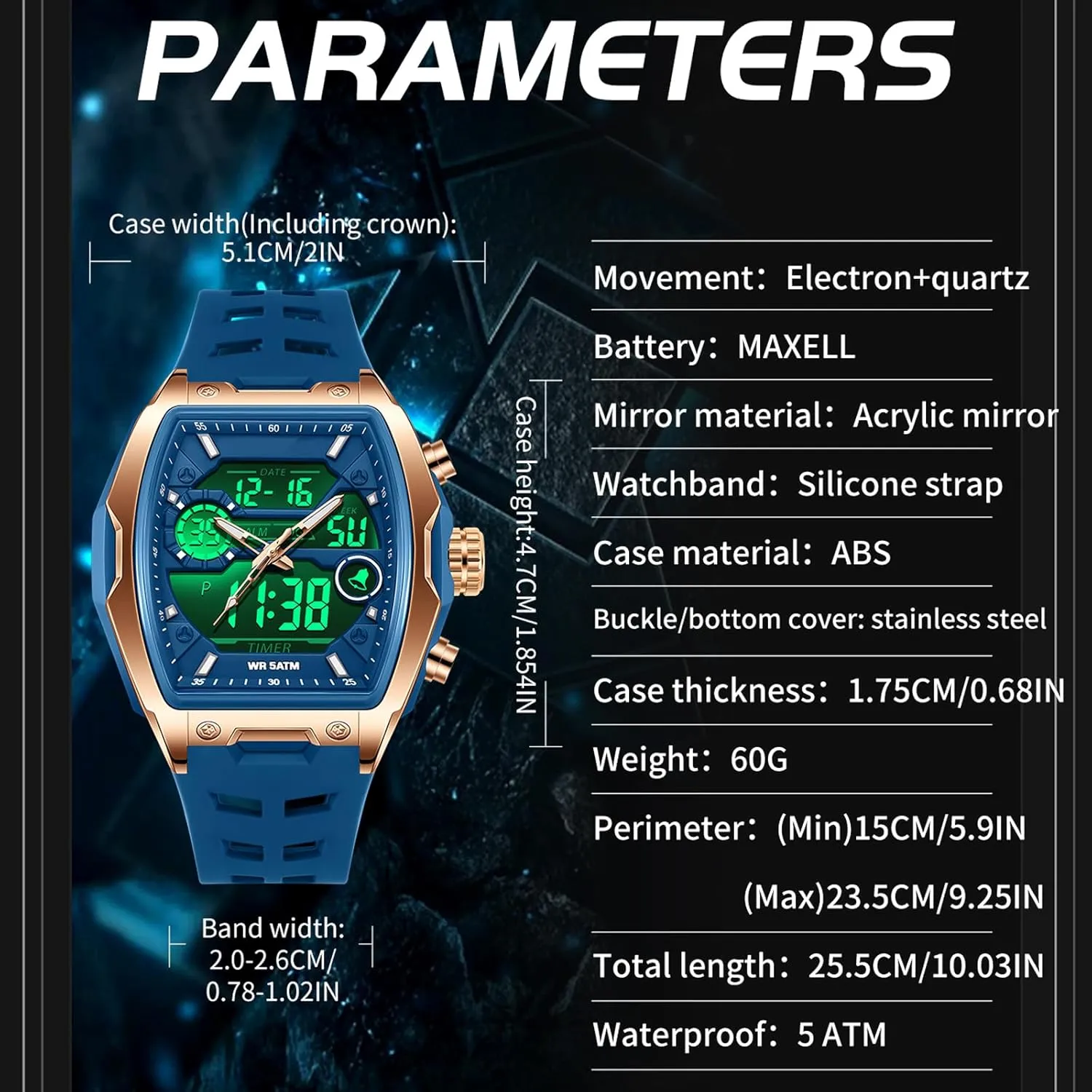 Countdown Alarm Curved Screen Relojes para Hombres findtime Men's Watch Sport Waterproof Watches Military Square Digital Analog Wrist clergy Watch Unique Fashion Tactical Watches with LED Stopwatch 