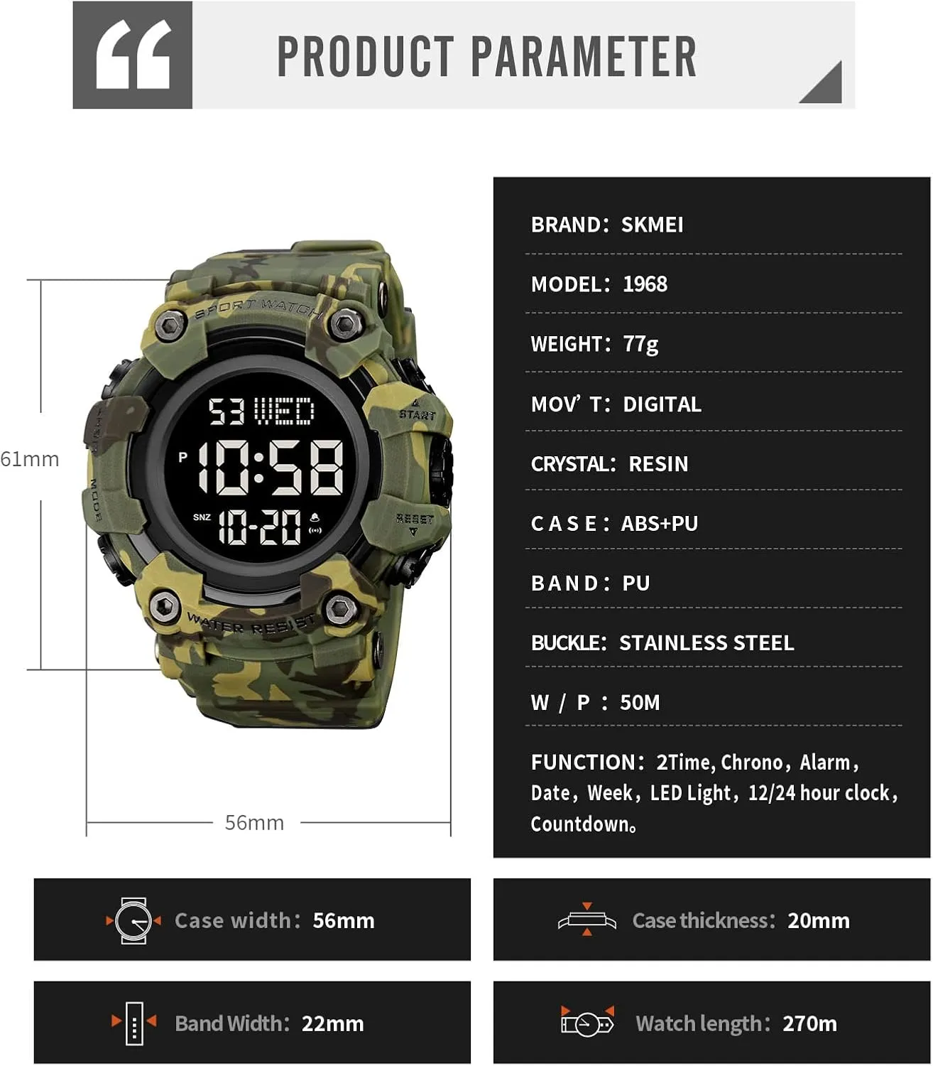 Countdown Stopwatch Watch Mens Wrist Watch Waterproof LED Electronic Digital Male Watch 12/24 alkaloid cylindrical Hour Multifunctional Watch Gosasa Men Sport Watch 
