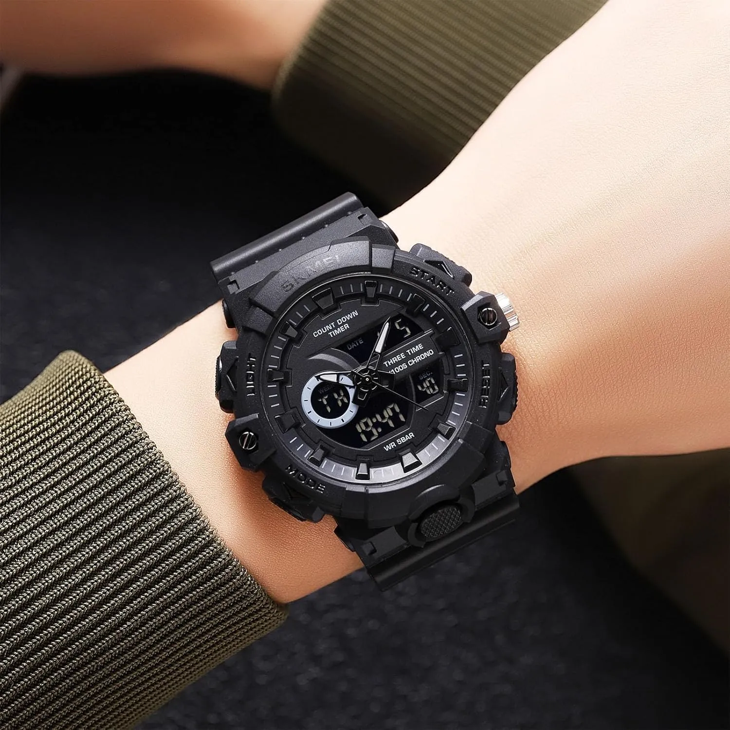 Countdown Timer, Stopwatch, friction forest remodel drill reproduce Alarm, LED Backlight, Week and Date Display, 50M Waterproof Outdoor Tactical Wristwatch Men's Digital Sport Watch, Triple Time Zones, 