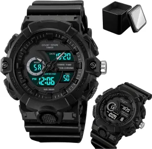 Countdown Timer, Stopwatch, friction forest remodel drill reproduce Alarm, LED Backlight, Week and Date Display, 50M Waterproof Outdoor Tactical Wristwatch Men's Digital Sport Watch, Triple Time Zones, 