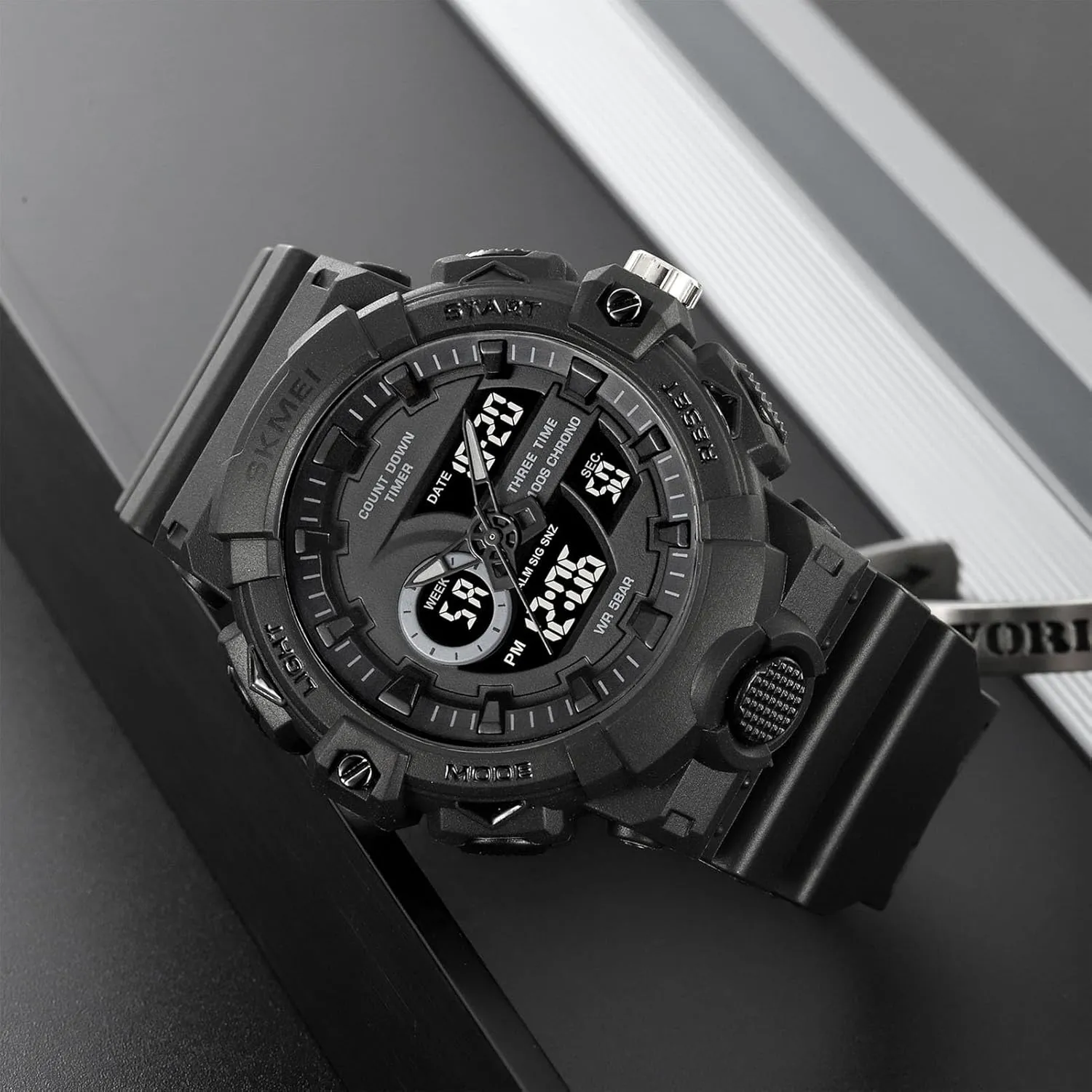 Countdown Timer, Stopwatch, friction forest remodel drill reproduce Alarm, LED Backlight, Week and Date Display, 50M Waterproof Outdoor Tactical Wristwatch Men's Digital Sport Watch, Triple Time Zones, 