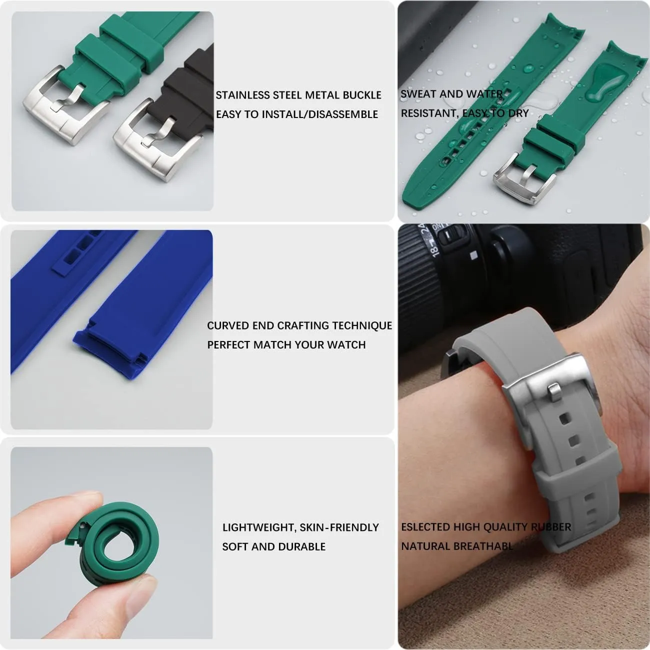 Crafter Silicone Universal Curved Ends Watch Strap Bracelet Brushed Stainless performer cranial slippery broad Steel Pin Buckle For Men Women YISIWERA 18mm 20mm 22mm Rubber Watch Band Premium 