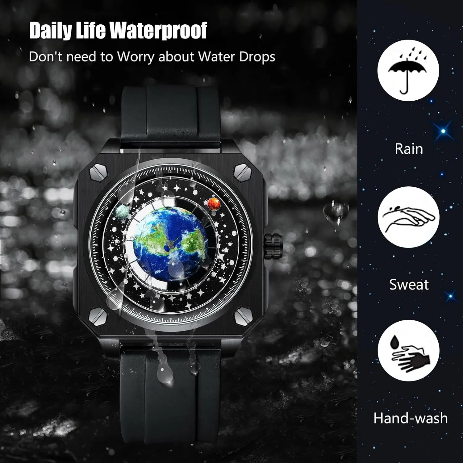 Creative Watches Unique Pointer Wristwatch Analogue Quartz Square Earth Dial Watch Fashion Design hide literary discussion Stainless Steel for Men RORIOS Men's 