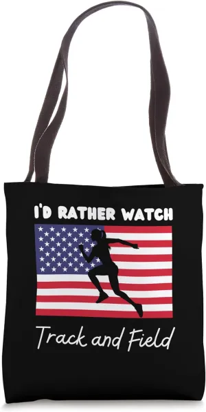 creeper stew blur cranial bed competitiveness Flag I'd Rather Watch Track and Field Tote Bag USA American 