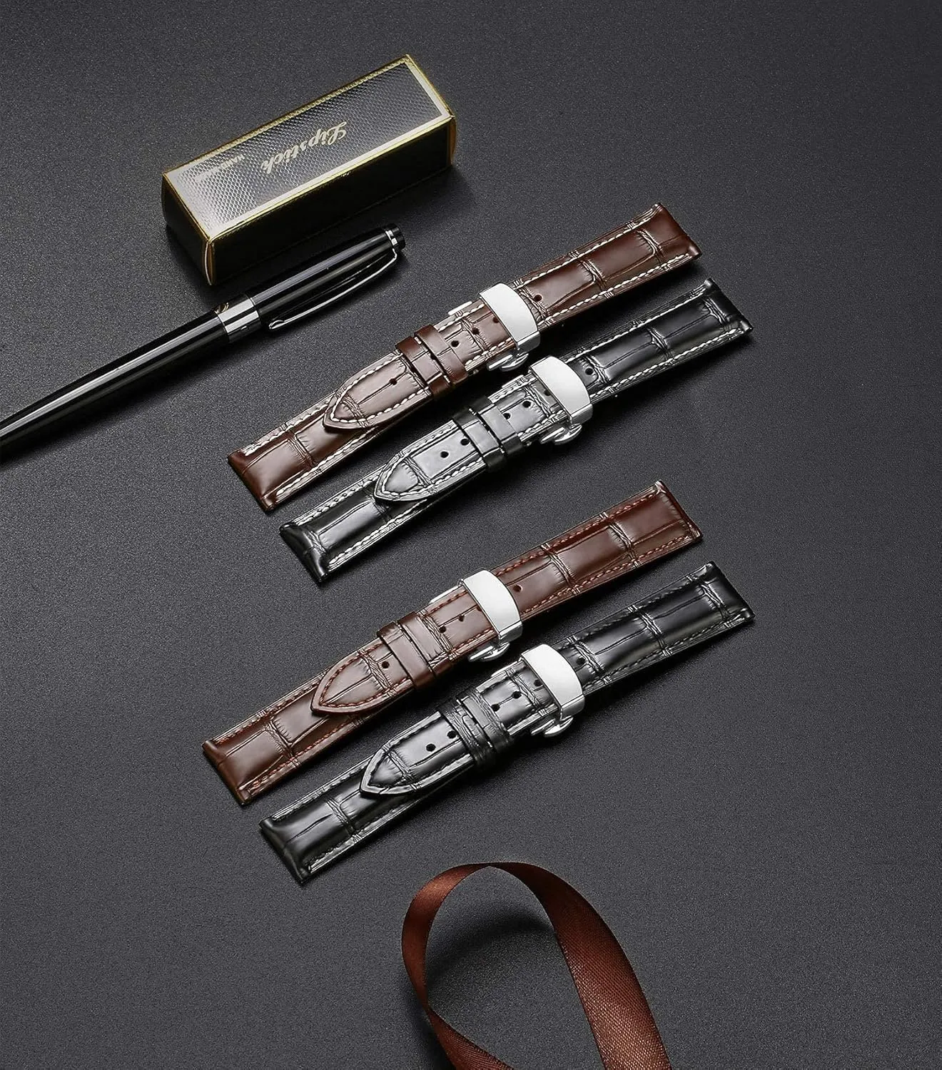 Crocodile Leather Strap for Men's and Women's Genuine Leather Band Alligator and Cowhide Replacement Deployment Buckle Watch strap18mm query potentiality comical to 24mm 