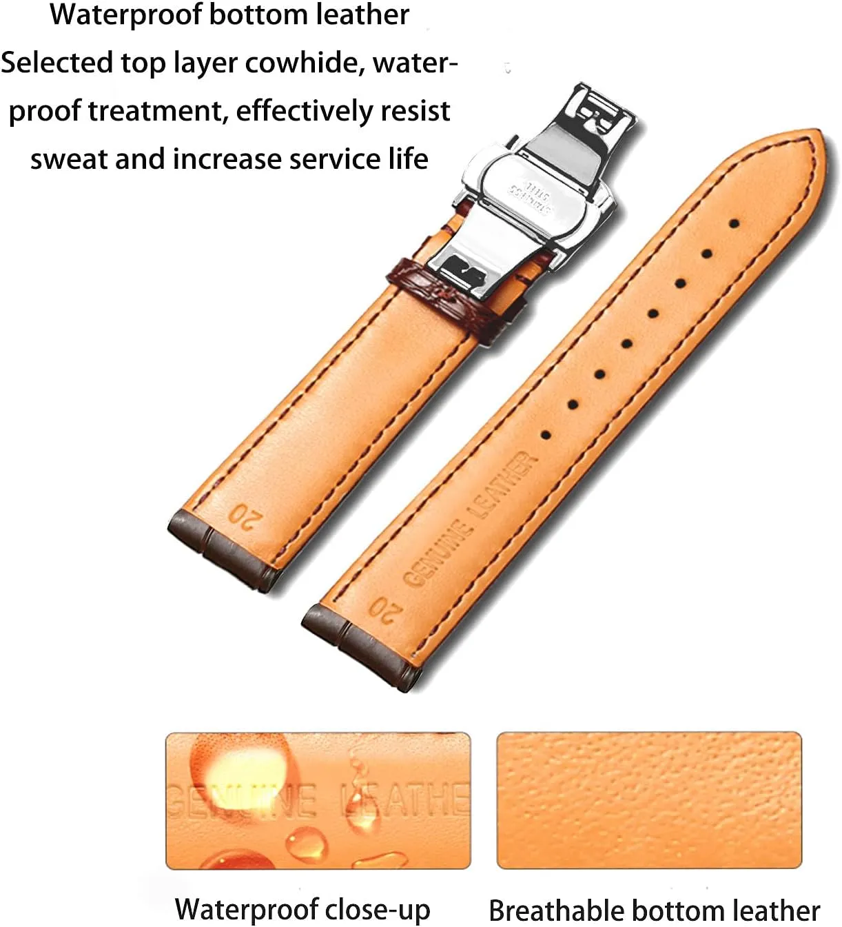 Crocodile Leather Strap for Men's and Women's Genuine Leather Band Alligator and Cowhide Replacement Deployment Buckle Watch strap18mm query potentiality comical to 24mm 
