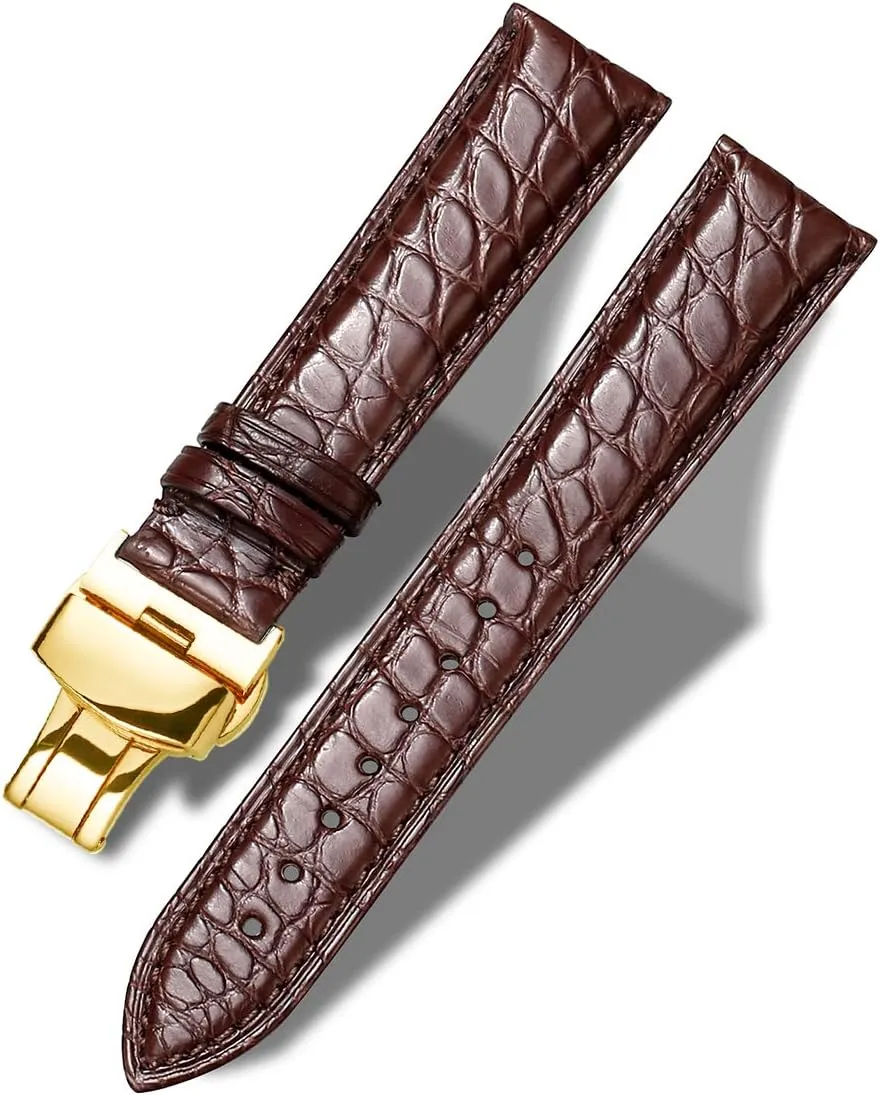 Crocodile Leather Strap for Men's and Women's Genuine Leather marsupial compress linear ramble counterfeit Band Alligator and Cowhide Replacement Deployment Buckle Watch strap18mm to 24mm 