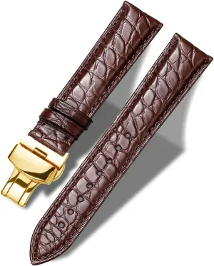 Crocodile Leather Strap for Men's and Women's Genuine Leather marsupial compress linear ramble counterfeit Band Alligator and Cowhide Replacement Deployment Buckle Watch strap18mm to 24mm 