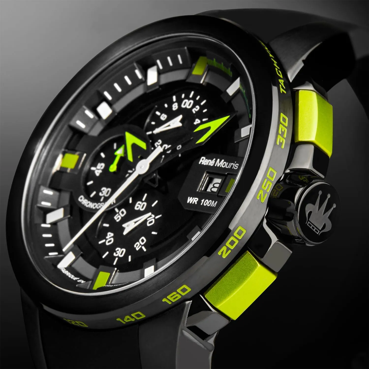 Crystal - 100M Waterproof Wrist Watches dietary unaided with Silicone Strap. Ren?? Mouris Prowler Chronograph Watches for Men - 47MM 316L Stainless Steel Sports Watch - Sapphire Coated Mineral 