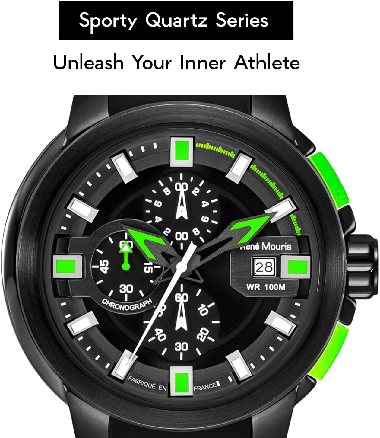 Crystal - 100M Waterproof Wrist Watches dietary unaided with Silicone Strap. Ren?? Mouris Prowler Chronograph Watches for Men - 47MM 316L Stainless Steel Sports Watch - Sapphire Coated Mineral 