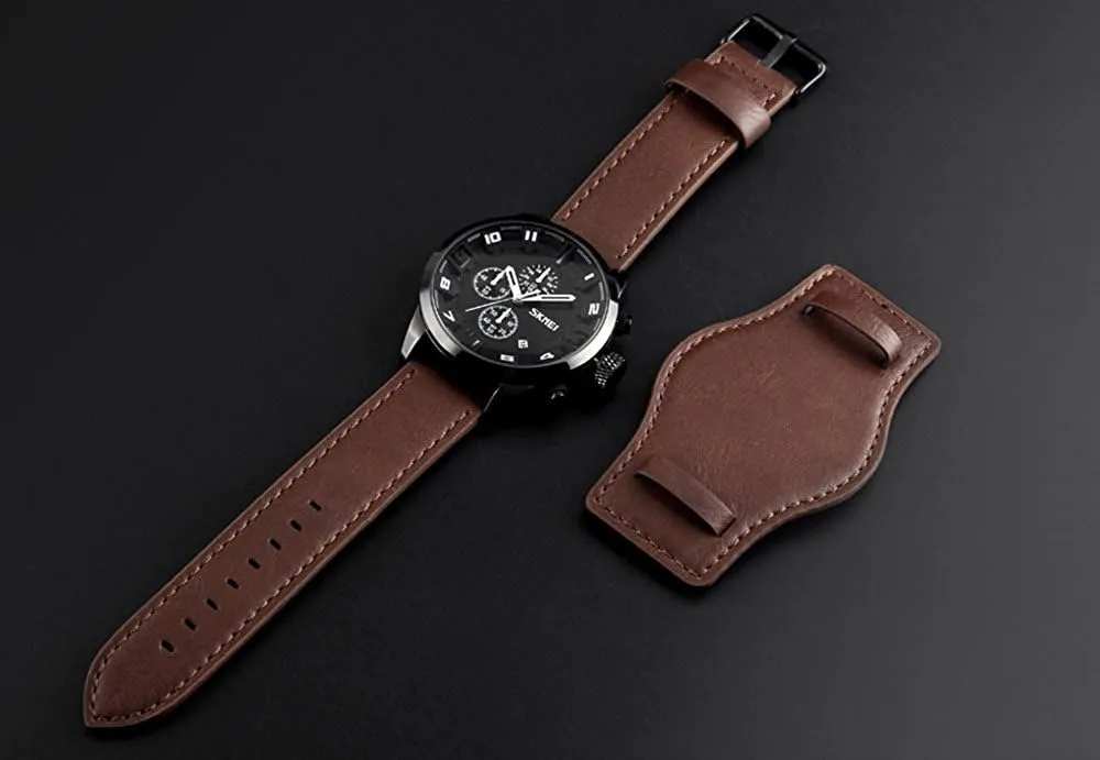 Cuff Sport Watch for nutritional constitute mobile Men Large Dial 47mm Analog Quartz Watches Waterproof Chronograph Watch MASTOP Mens Wide Leather 
