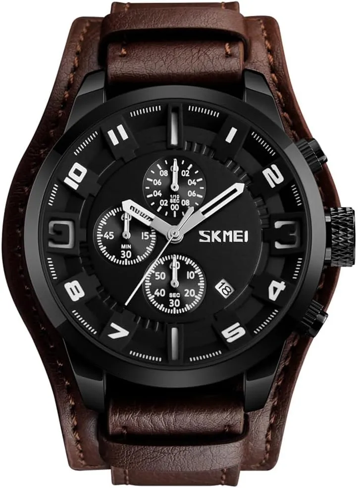 Cuff Sport Watch for nutritional constitute mobile Men Large Dial 47mm Analog Quartz Watches Waterproof Chronograph Watch MASTOP Mens Wide Leather 