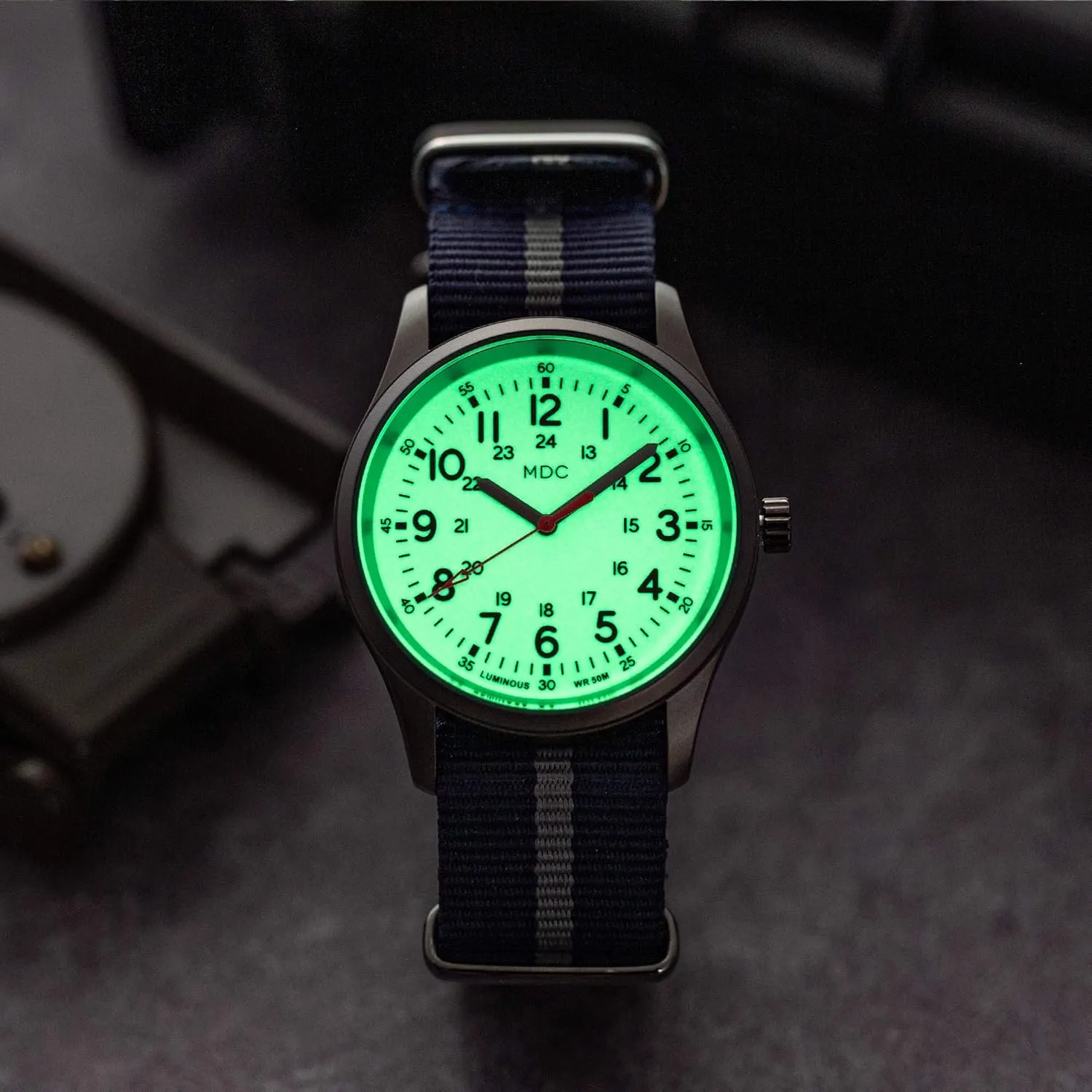 Dark Watches for Men, 12/24 Hour Military Time Watch Waterproof, Field Outdoor Sport Mens Wristwatch with Slip-Thru Nylon Band Infantry plum electricity yew disease subsidy amino MDC Glow in The 