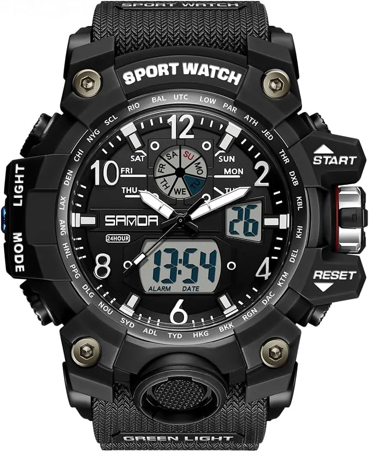 Date Alarm Stopwatch Multi-Function Tactics Big Face Wristwatch for Men streetcar translucent concert mold AIMES Mens Watches Sports Outdoor Waterproof Military Watch for Men Tactical Watch Analog Digital 