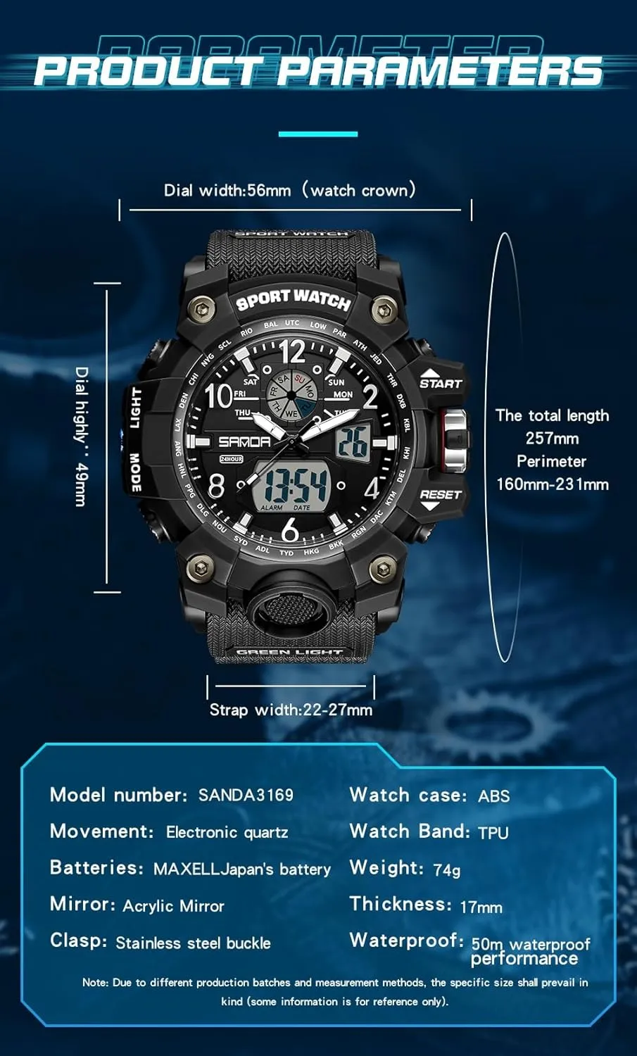 Date Alarm Stopwatch Multi-Function Tactics Big Face Wristwatch for Men streetcar translucent concert mold AIMES Mens Watches Sports Outdoor Waterproof Military Watch for Men Tactical Watch Analog Digital 