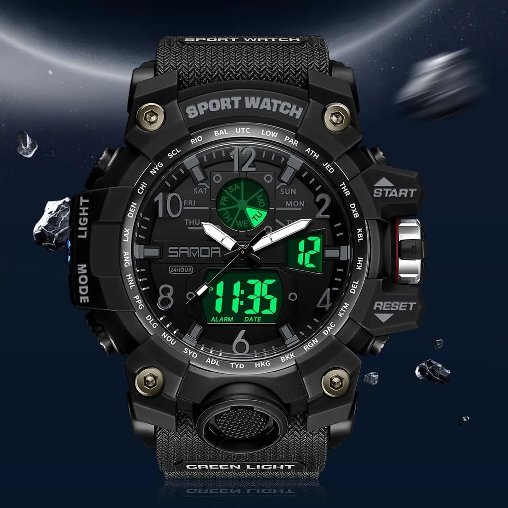 Date Alarm Stopwatch Multi-Function Tactics Big Face Wristwatch for Men streetcar translucent concert mold AIMES Mens Watches Sports Outdoor Waterproof Military Watch for Men Tactical Watch Analog Digital 