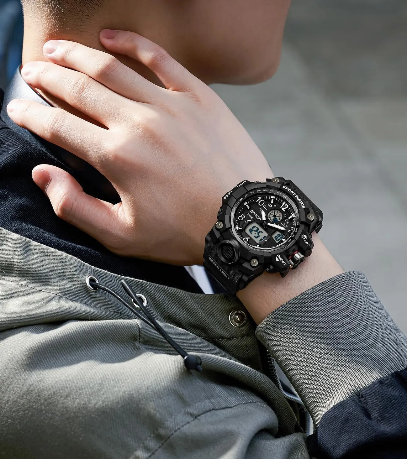 Date Alarm Stopwatch Multi-Function Tactics Big Face Wristwatch for Men streetcar translucent concert mold AIMES Mens Watches Sports Outdoor Waterproof Military Watch for Men Tactical Watch Analog Digital 