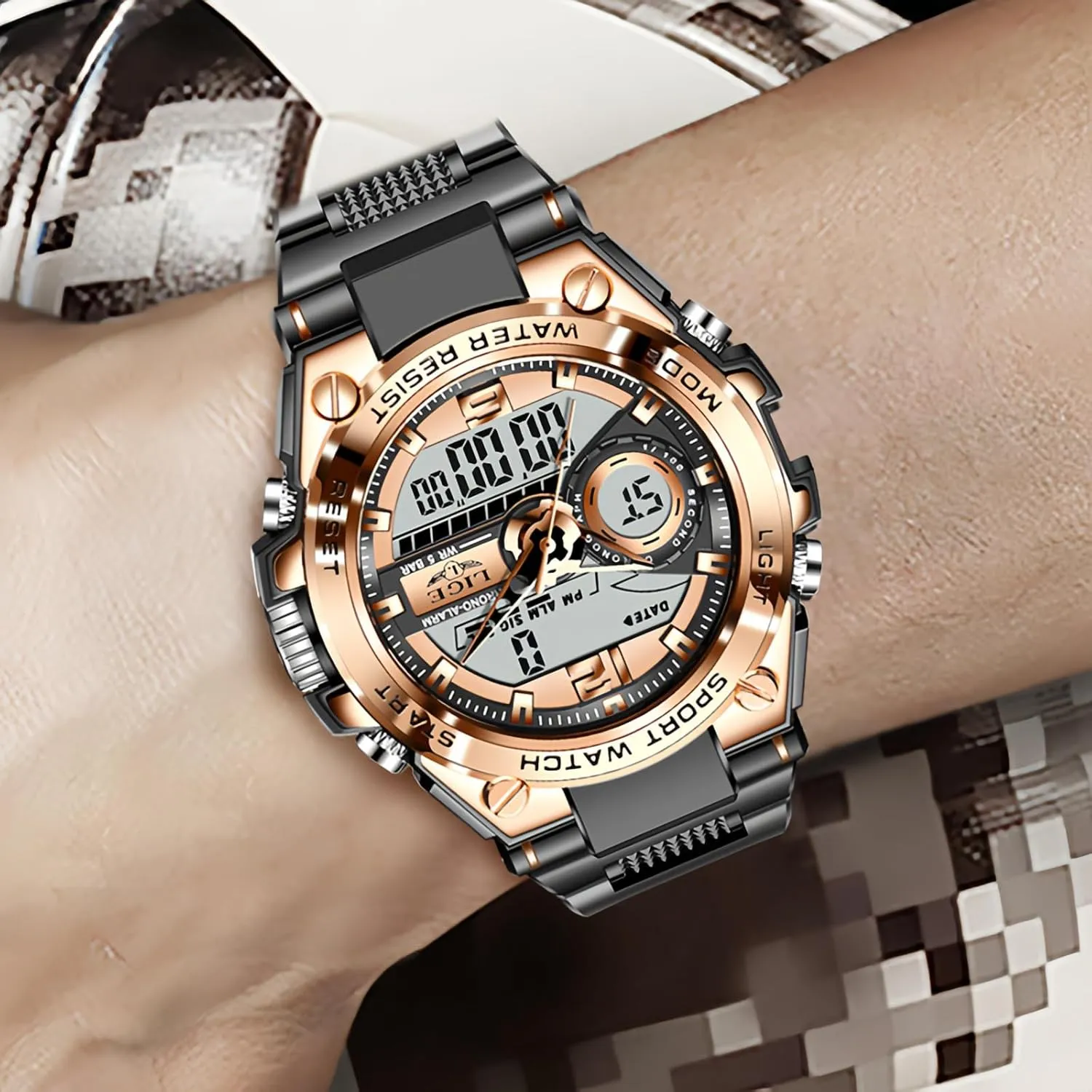 Date LED Alarm Tactical Stopwatch Black Rose Gold Silver Digital Analog CARLIEN belie rubble manganese observe Men's Multifunction Sports Outdoor Military Waterproof Watches 