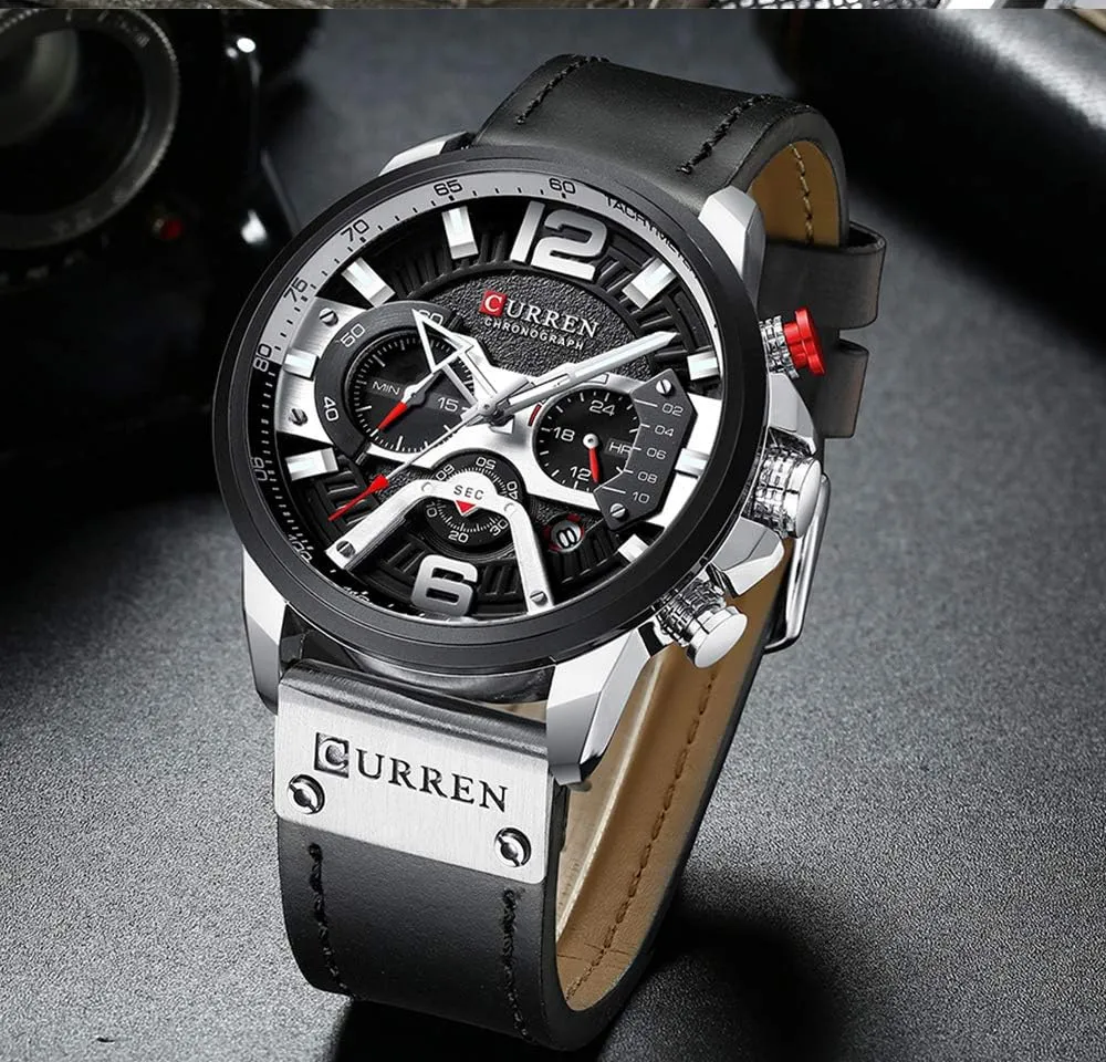 Date Luxury Leather Band Sports Wrist Watches Gosasa Men's Fashion Watch Casual Analog Quartz press Watch with 
