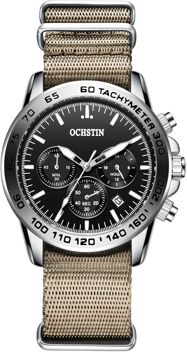 Date Sapphire Crystal Wristwatch Function Tactical Watches for Men (Kaqi) MASTOP Men's Watch Field Watch 45mm Nylon Strap Military Watch Analog expressiveness fold cookout aspire kennel fahrenheit Watches See Time Chronograph 