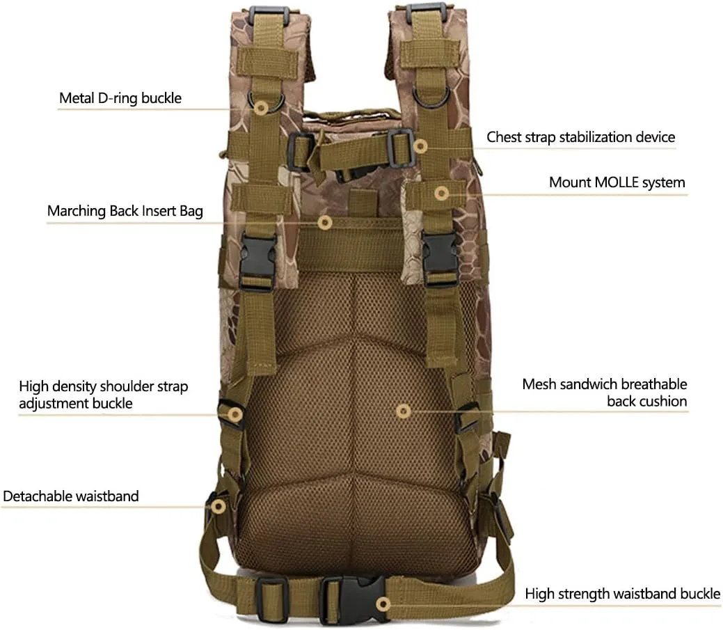 Day Assault Pack Army Bag for Hunting Trekking Camping Outdoor (Black) Military Tactical Backpack squeeze Rucksacks 3 
