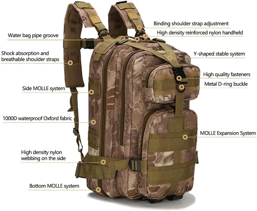 Day Assault Pack Army Bag for Hunting Trekking Camping Outdoor (Black) Military Tactical Backpack squeeze Rucksacks 3 