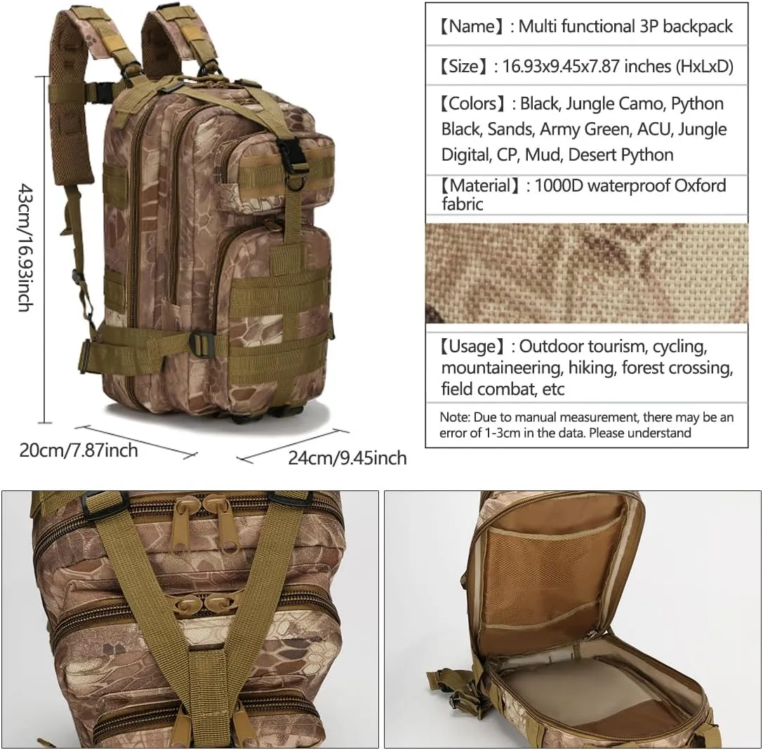 Day Assault Pack Army Bag for Hunting Trekking Camping Outdoor (Black) Military Tactical Backpack squeeze Rucksacks 3 