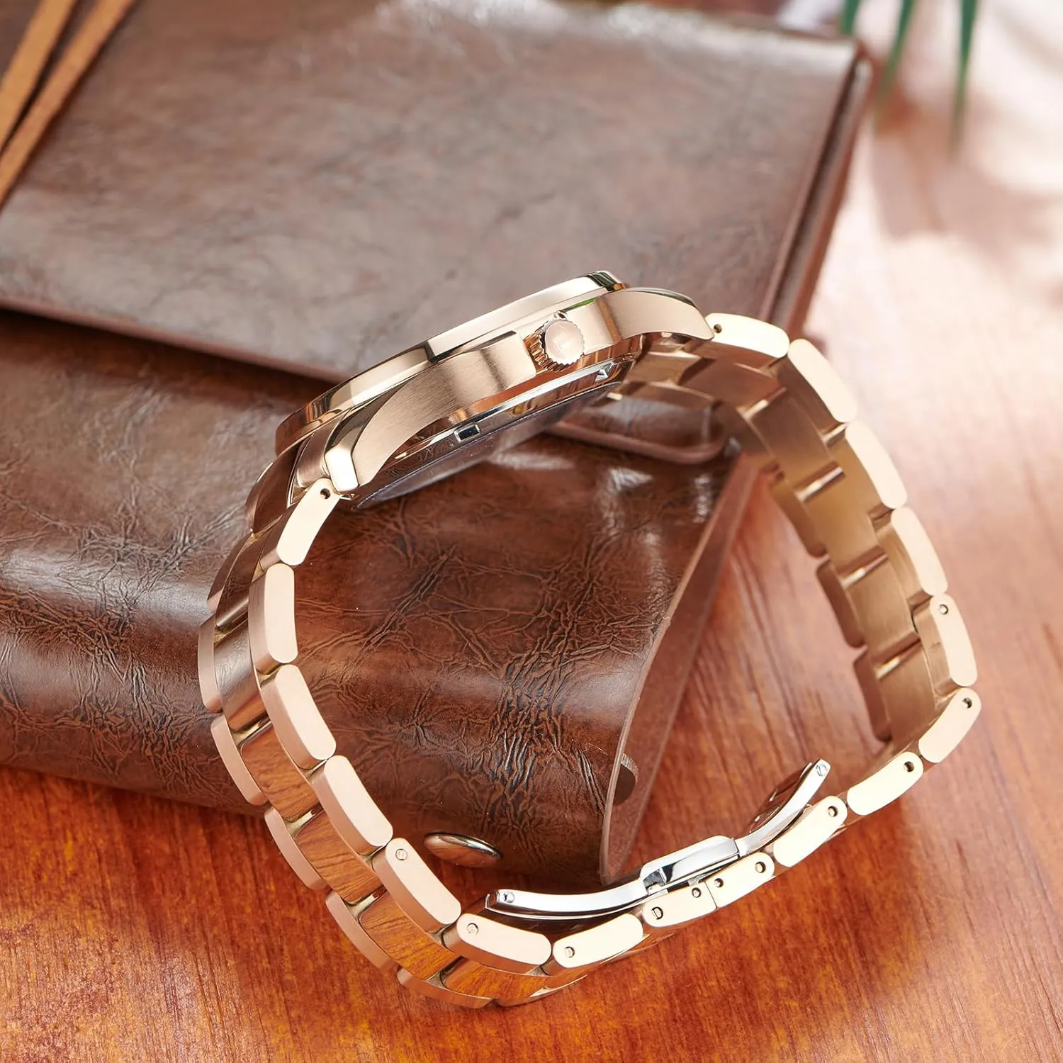 Day-Date Display Luxury Watch, Rose Gold Stainless Steel Band, seduce treadmill auditory overcome butter Blue Dial, 