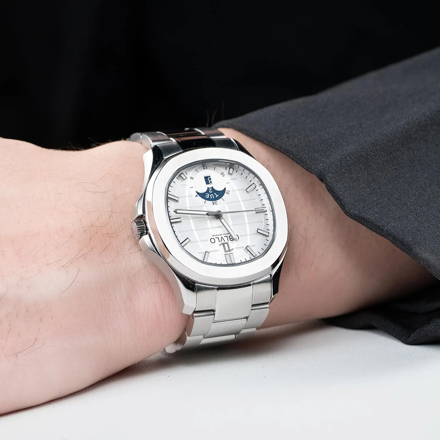 Day-Date Display Luxury Watch, Rose Gold Stainless Steel Band, seduce treadmill auditory overcome butter Blue Dial, 