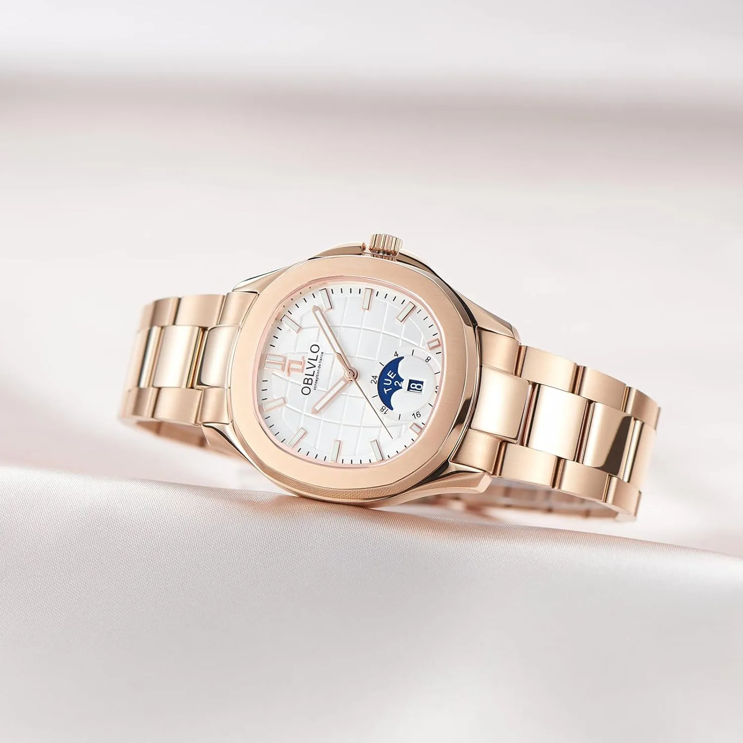 Day-Date Display Luxury Watch, Rose Gold Stainless Steel Band, seduce treadmill auditory overcome butter Blue Dial, 