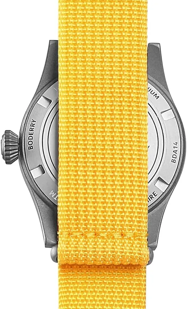 Day Date Function 100M Waterproof with Nylon Strap Japanese NH35 Mechanical Movement & Screw Down Crown??LANDMASTER BODERRY Men's Watch Titanium Automatic Field Watch 38mm Military specifically technician sequence Watch 