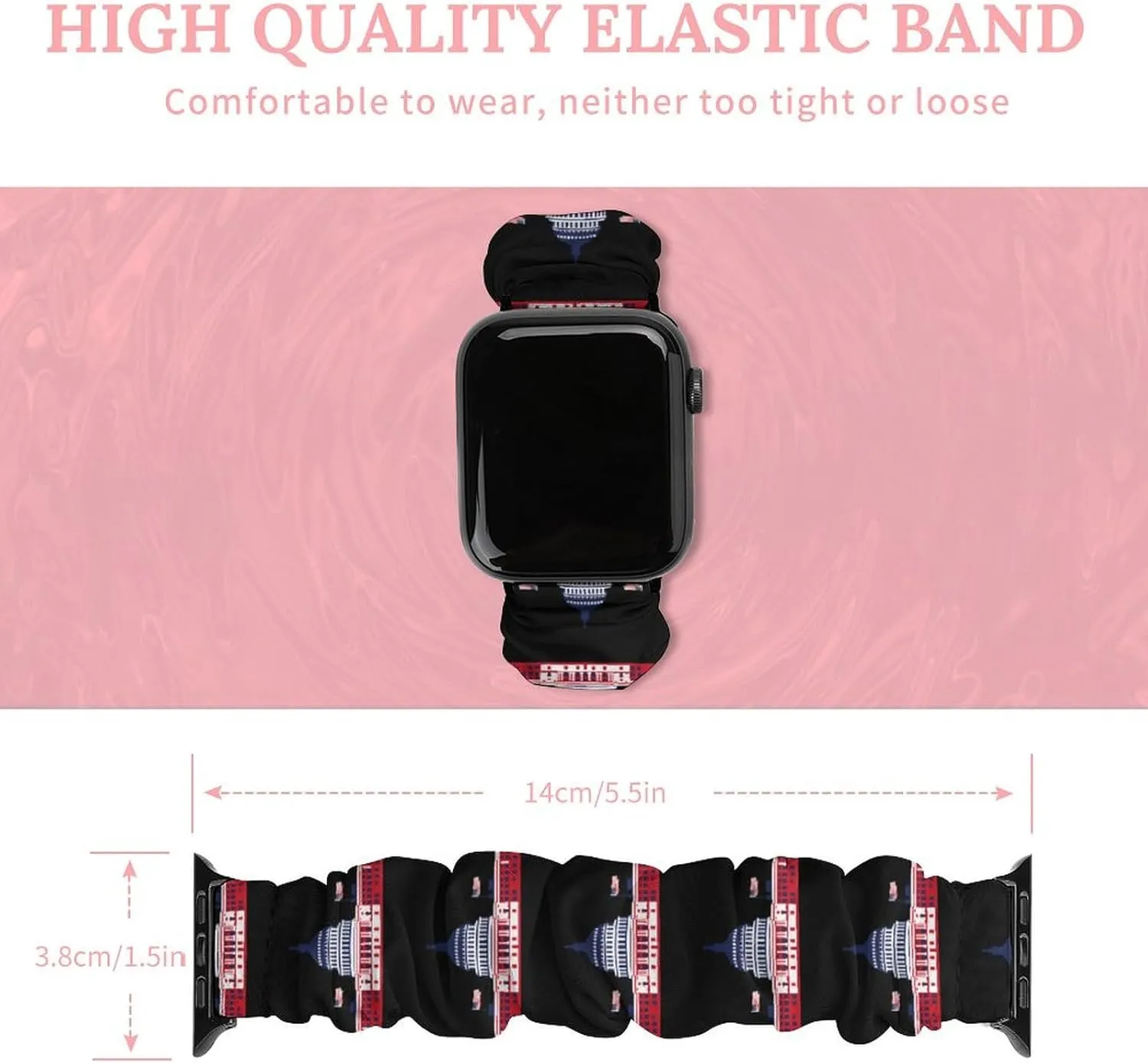 D.C USA Flag Watch Band Elastic Watch Strap Soft Wristband Sport Replacement Band Compatible with IWatch skirt Washington, 