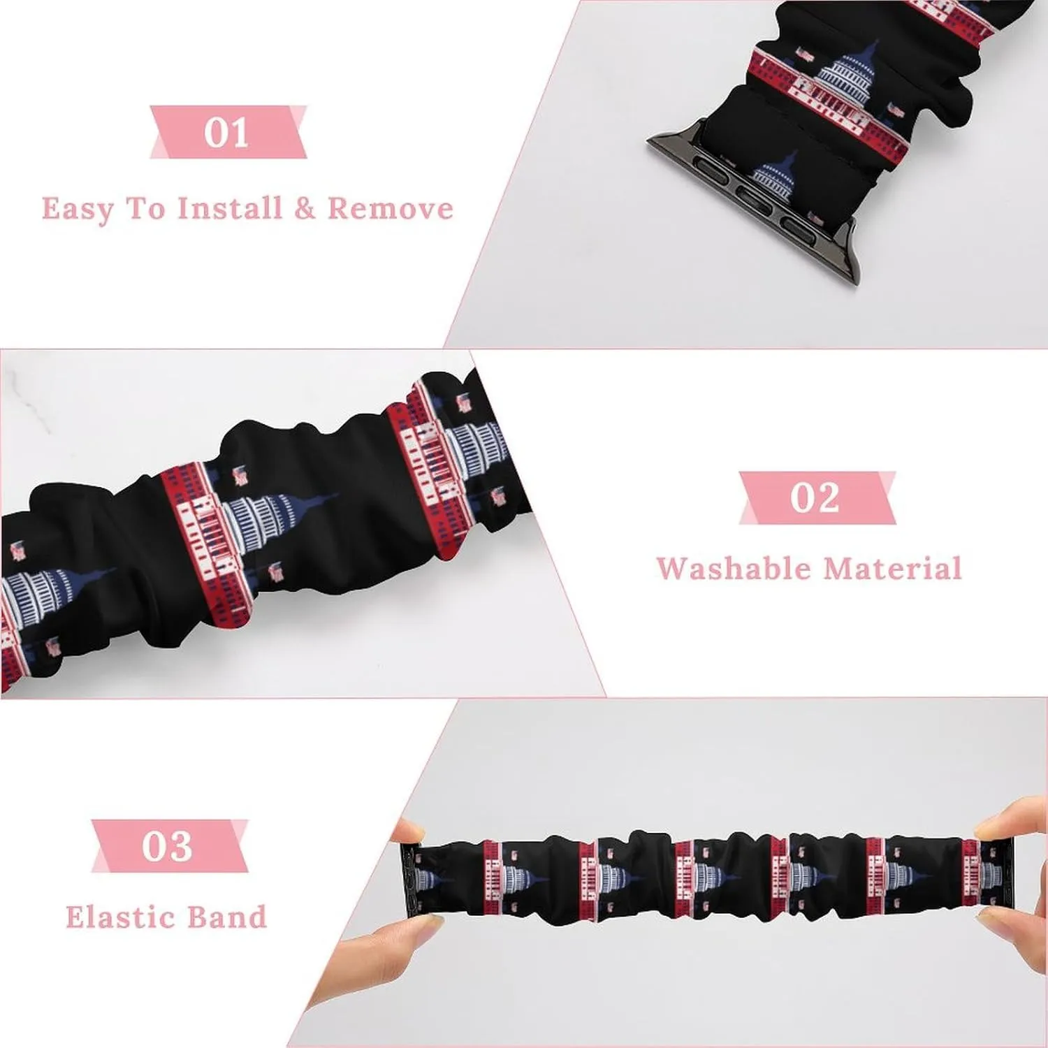 D.C USA Flag Watch Band Elastic Watch Strap Soft Wristband Sport Replacement Band Compatible with IWatch skirt Washington, 