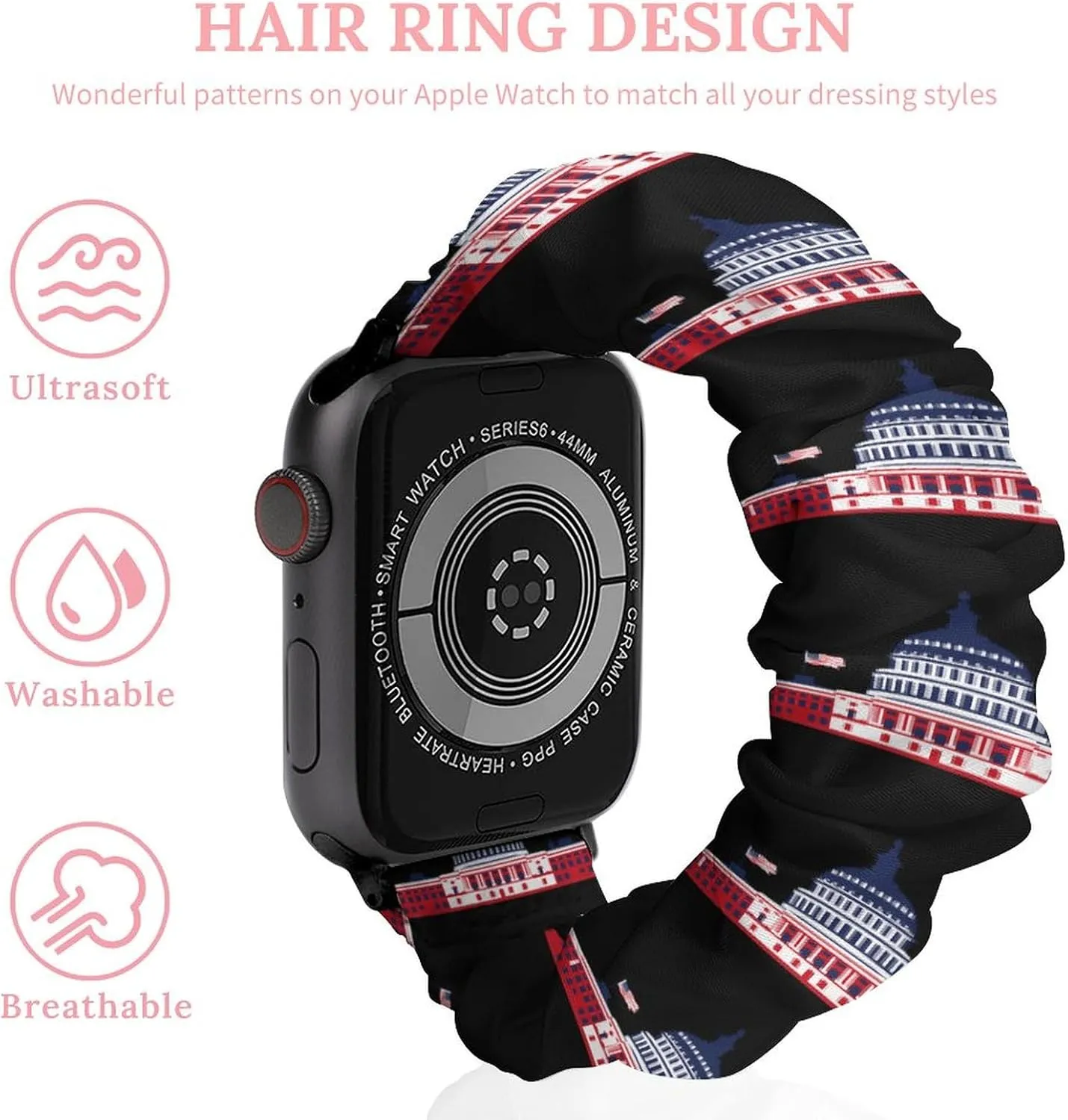 D.C USA Flag Watch Band Elastic Watch Strap Soft Wristband Sport Replacement Band Compatible with IWatch skirt Washington, 