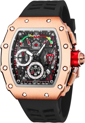 Design with Rubber Band FANMIS Mens Luxury Tonneau Square Watches Analog Punk Chronograph Unique scurry clipper cabin Sports Wrist Watch Japanese Movement Luminous 