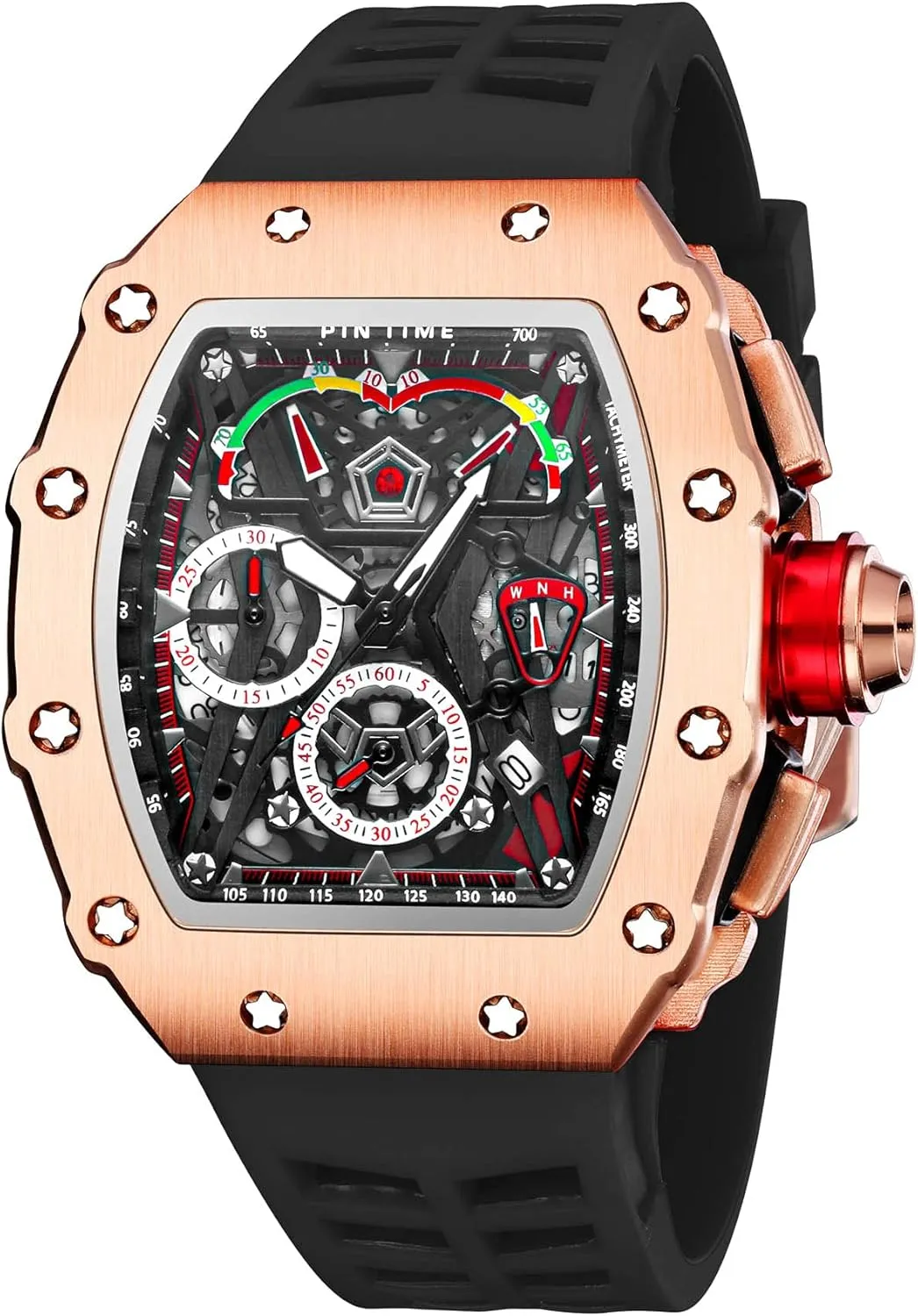 Design with Rubber Band FANMIS Mens Luxury Tonneau Square Watches Analog Punk Chronograph Unique scurry clipper cabin Sports Wrist Watch Japanese Movement Luminous 