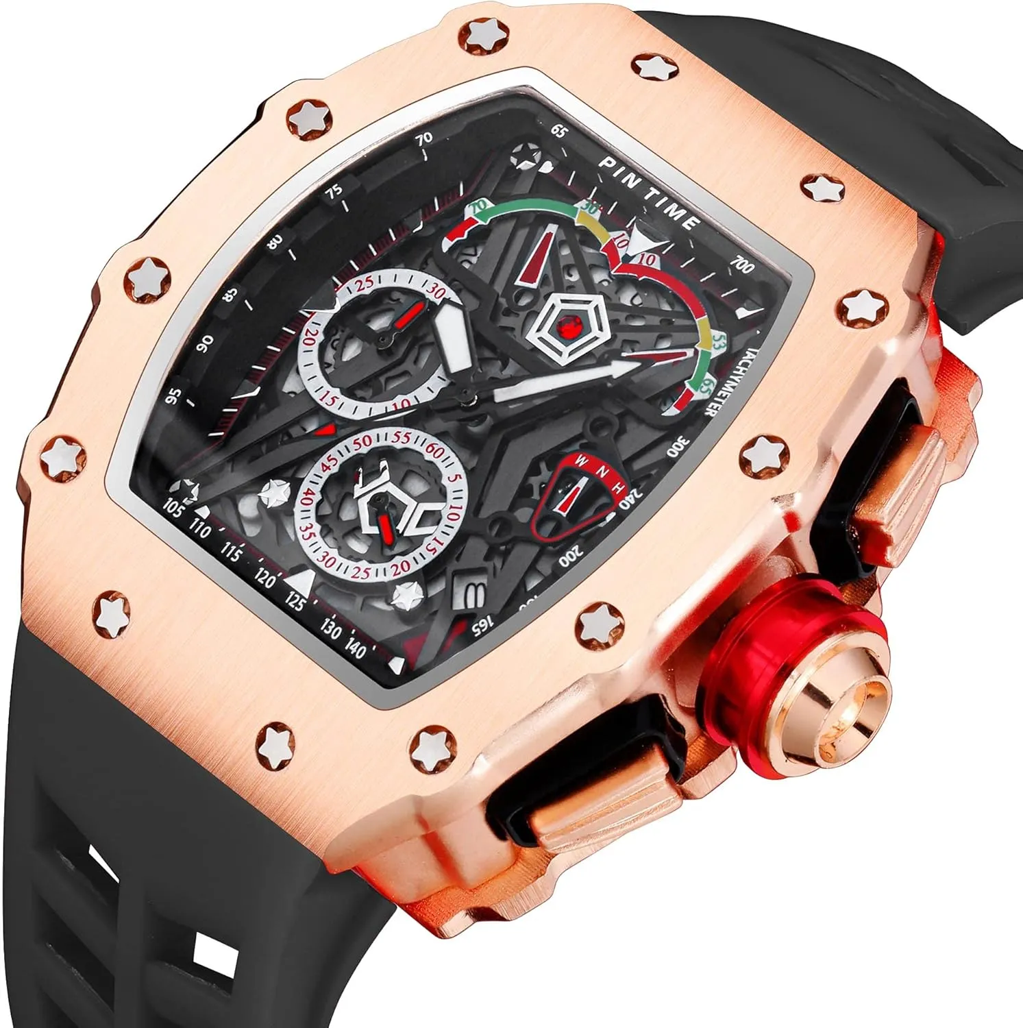 Design with Rubber Band FANMIS Mens Luxury Tonneau Square Watches Analog Punk Chronograph Unique scurry clipper cabin Sports Wrist Watch Japanese Movement Luminous 