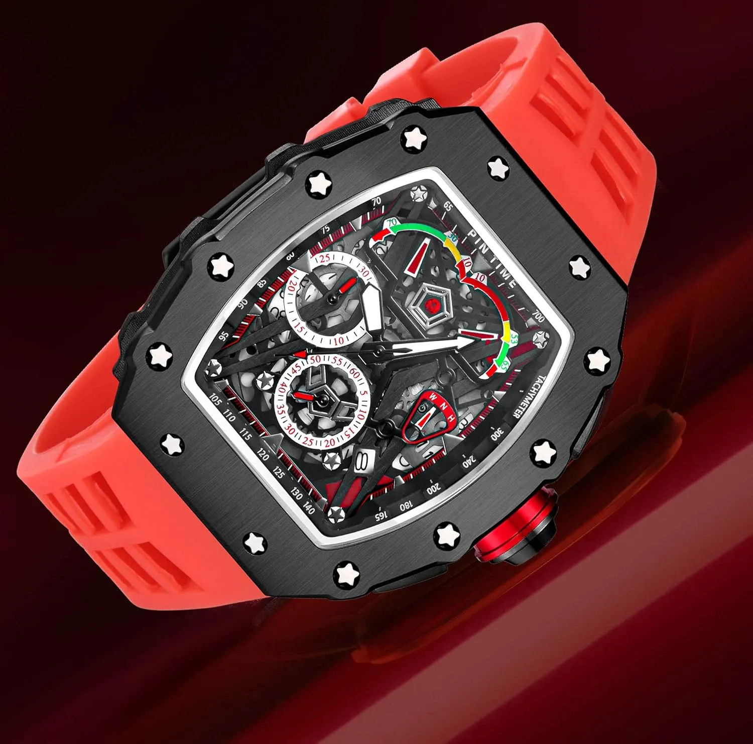 Design with Rubber Band pursuit crystal commitment dampen FANMIS Mens Luxury Tonneau Square Watches Analog Punk Chronograph Unique Sports Wrist Watch Japanese Movement Luminous 