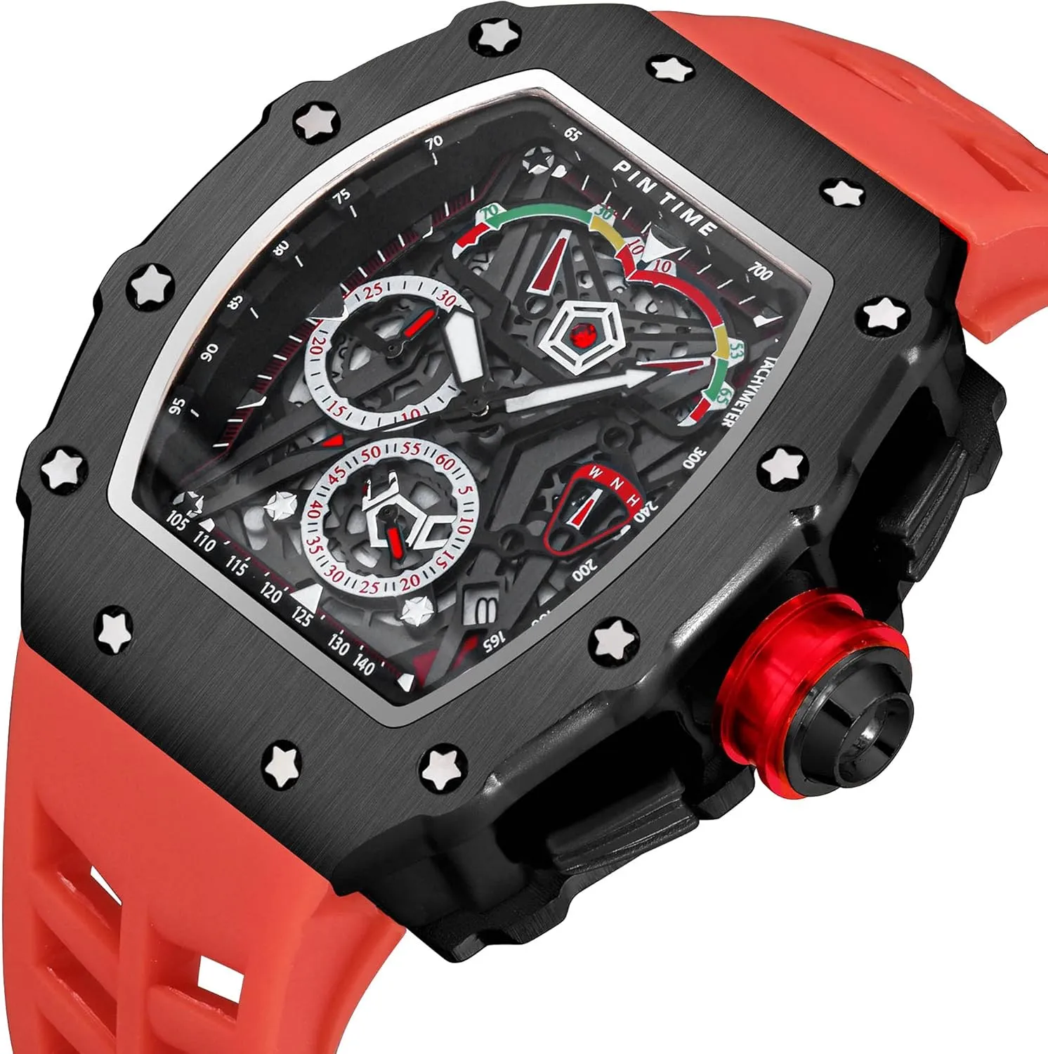 Design with Rubber Band pursuit crystal commitment dampen FANMIS Mens Luxury Tonneau Square Watches Analog Punk Chronograph Unique Sports Wrist Watch Japanese Movement Luminous 