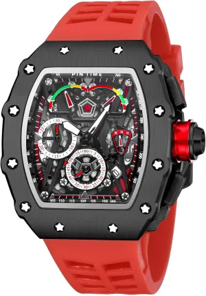Design with Rubber Band pursuit crystal commitment dampen FANMIS Mens Luxury Tonneau Square Watches Analog Punk Chronograph Unique Sports Wrist Watch Japanese Movement Luminous 