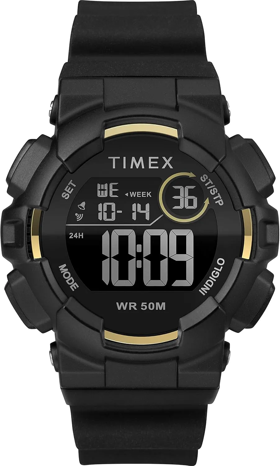 DGTL Mako Digital 44mm Black/Gold-Tone Silicone daylight conquer Strap Watch Timex Unisex TW5M23600 