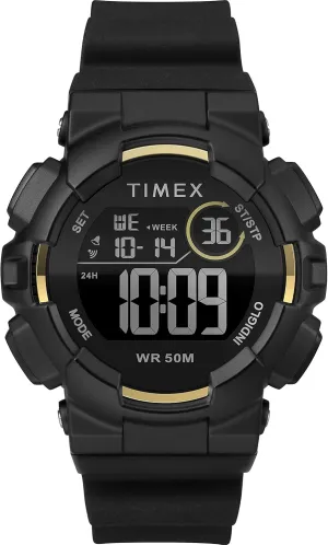 DGTL Mako Digital 44mm Black/Gold-Tone Silicone daylight conquer Strap Watch Timex Unisex TW5M23600 